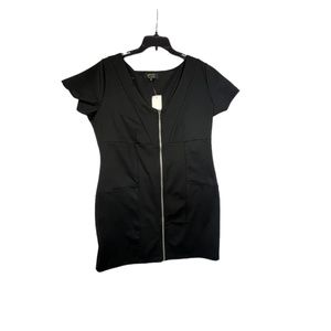 Essentials By A.B.C. Short Sleeve Front Zipper Black Dress Sz L New With Tag